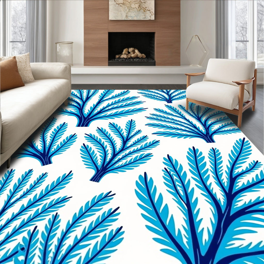Bright Blue Branch Fern Scatter Rug