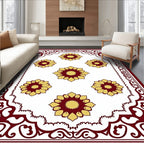 Deep Red Floral Blooms Border Rug