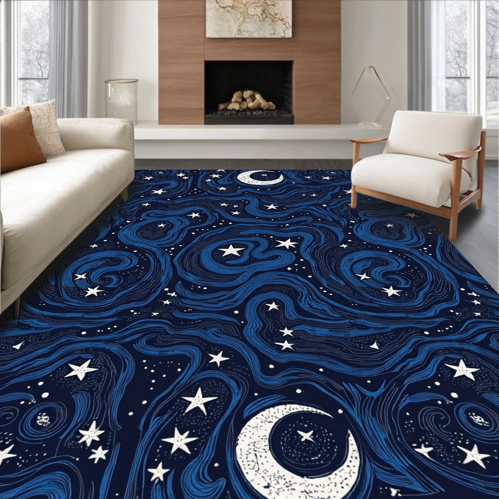 Midnight Blue Celestial Swirl Rug