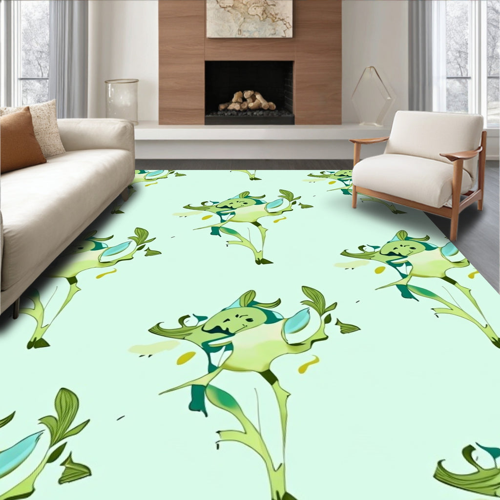 Whimsical Light Green Creature Swirl Rug