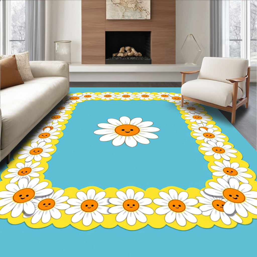 Happy Daisy Border Blue Rug