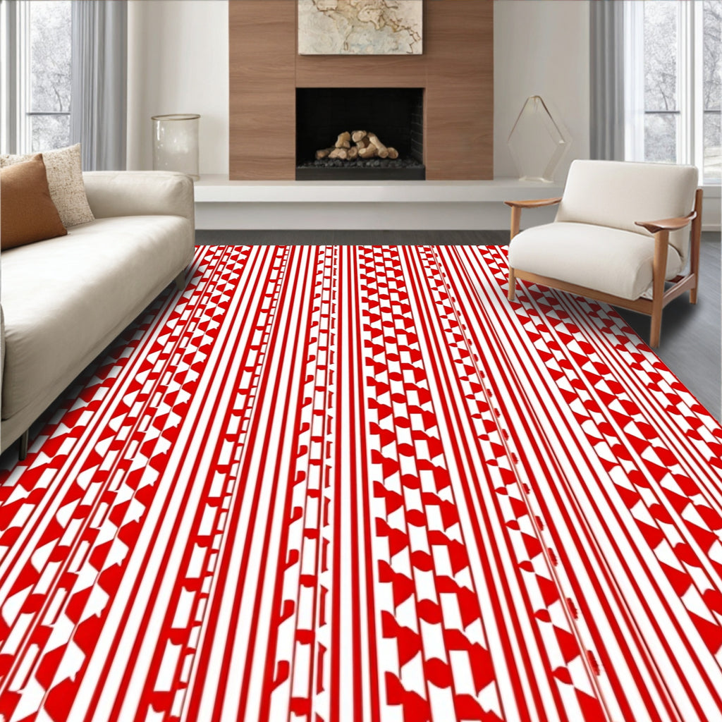 Bold Red Graphic Stripe Collage Rug