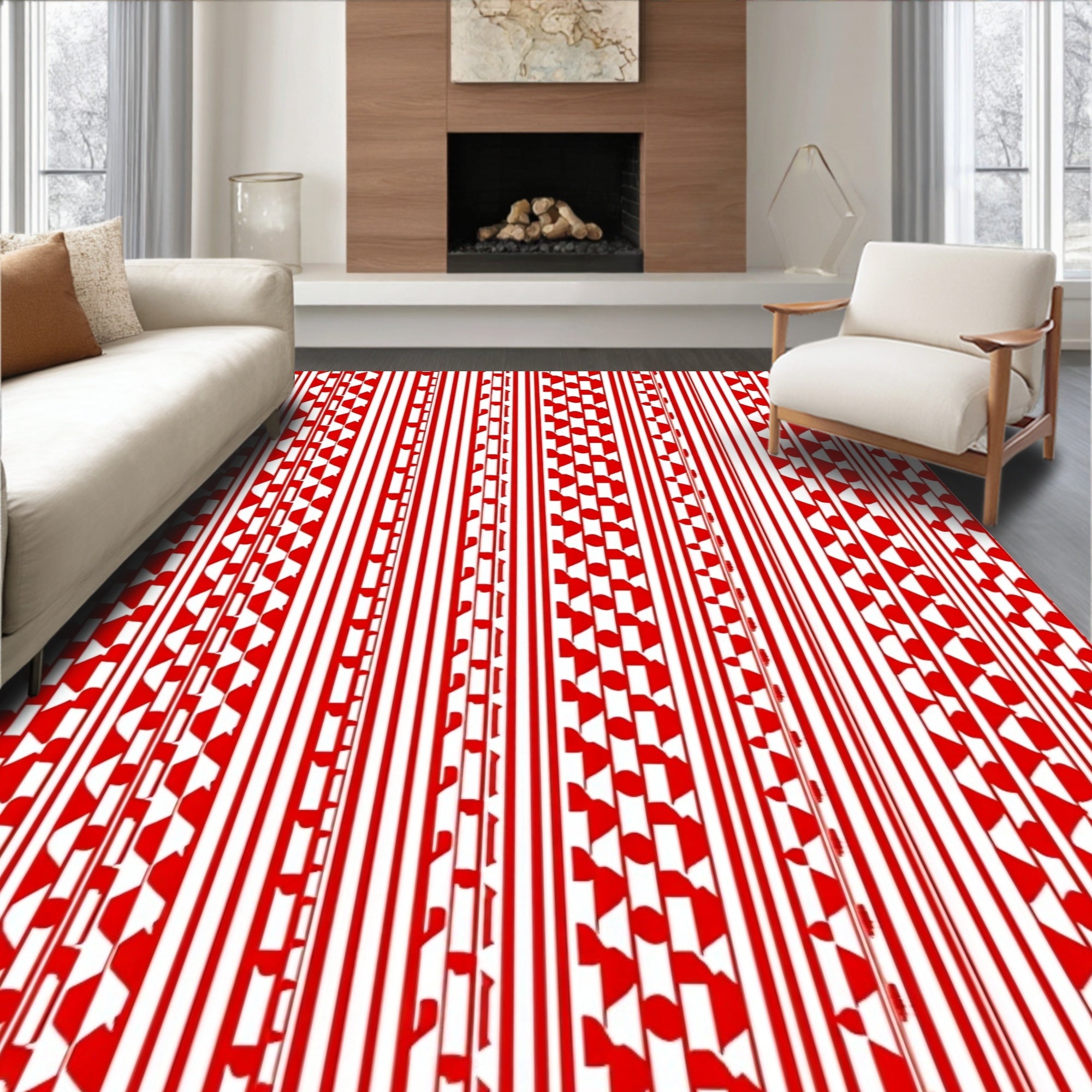 Bold Red Graphic Stripe Collage Rug