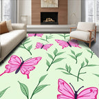 Pink Butterflies Green Leaves Foliage Rug
