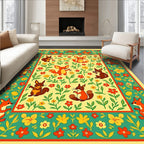 Whimsical Fox and Squirrel Floral Border Rug