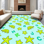 Lime Green Turtle Star Alphabet Collage Rug