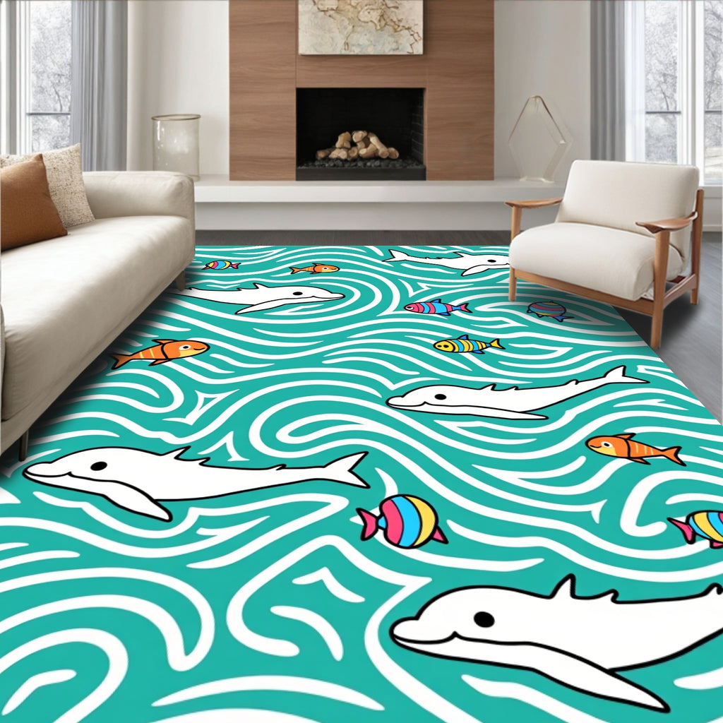 Playful Dolphins and Colorful Fish Water Rug