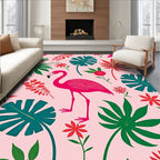 Vibrant Pink Flamingo Tropical Foliage Rug