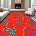 Red Aqua Swirl Abstract Rug