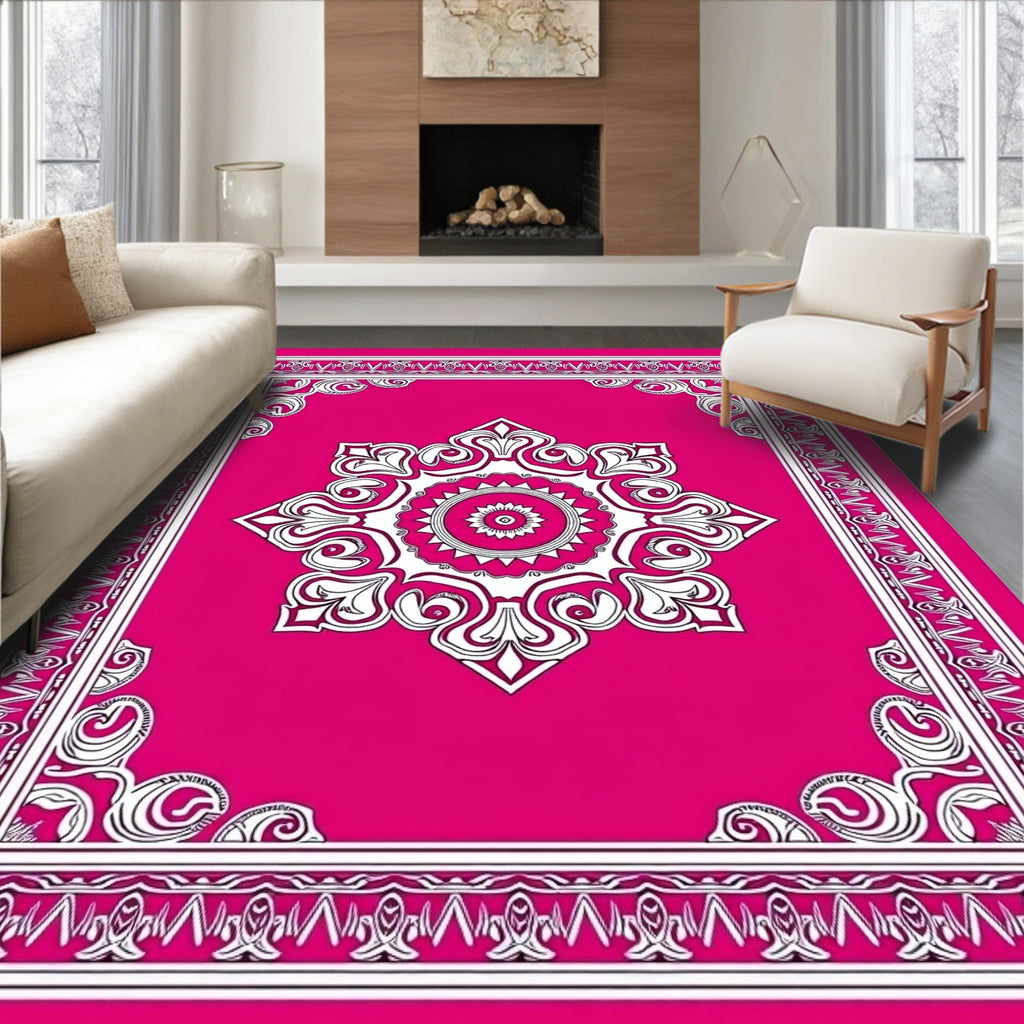 Vibrant Magenta Floral Medallion Border Rug
