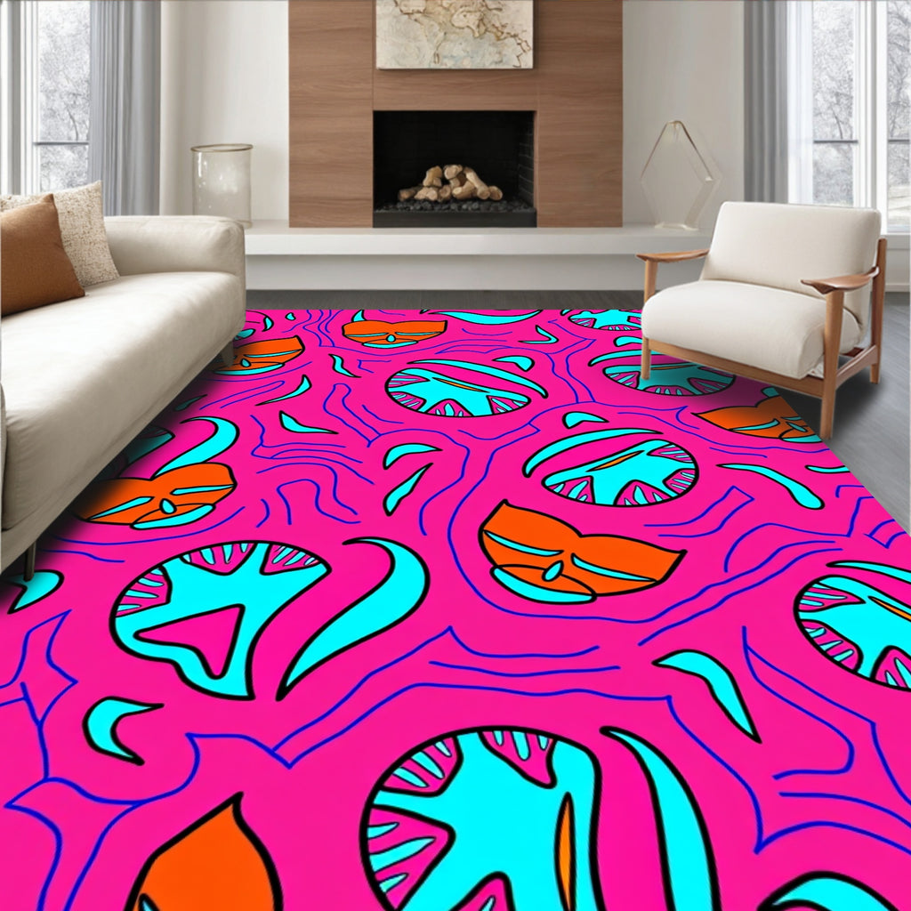 Vibrant Pink Orange Teal Swirl Rug