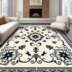 Classic Navy Floral Medallion Cream Rug