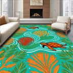 Vibrant Orange Turtle Tropical Teal Whimsical Rug