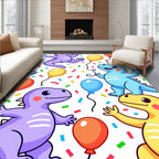 Playful Dinosaur Balloon Confetti Celebration Rug