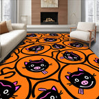 Playful Black Orange Pig Face Medallion Rug