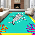 Happy Gray Seal Coral Reef Rug