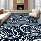 Navy White Swirling Organic Lines Rug