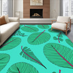 Teal Green Feather Folia Swirl Rug