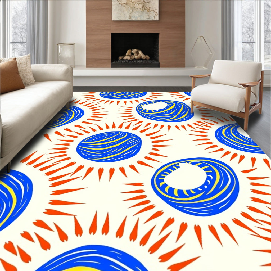 Bold Blue Sunburst with Yellow Accents Rug