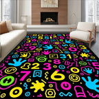 Vibrant Neon Alphabet Numbers Collage Rug