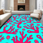 Aqua Pink Coral Branch Art Rug