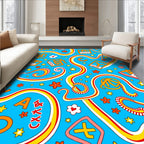 Retro Rainbow Swirls With Asian Characters Rug