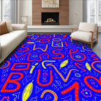 Vibrant Crimson Yellow Whimsical Alphabet Rug