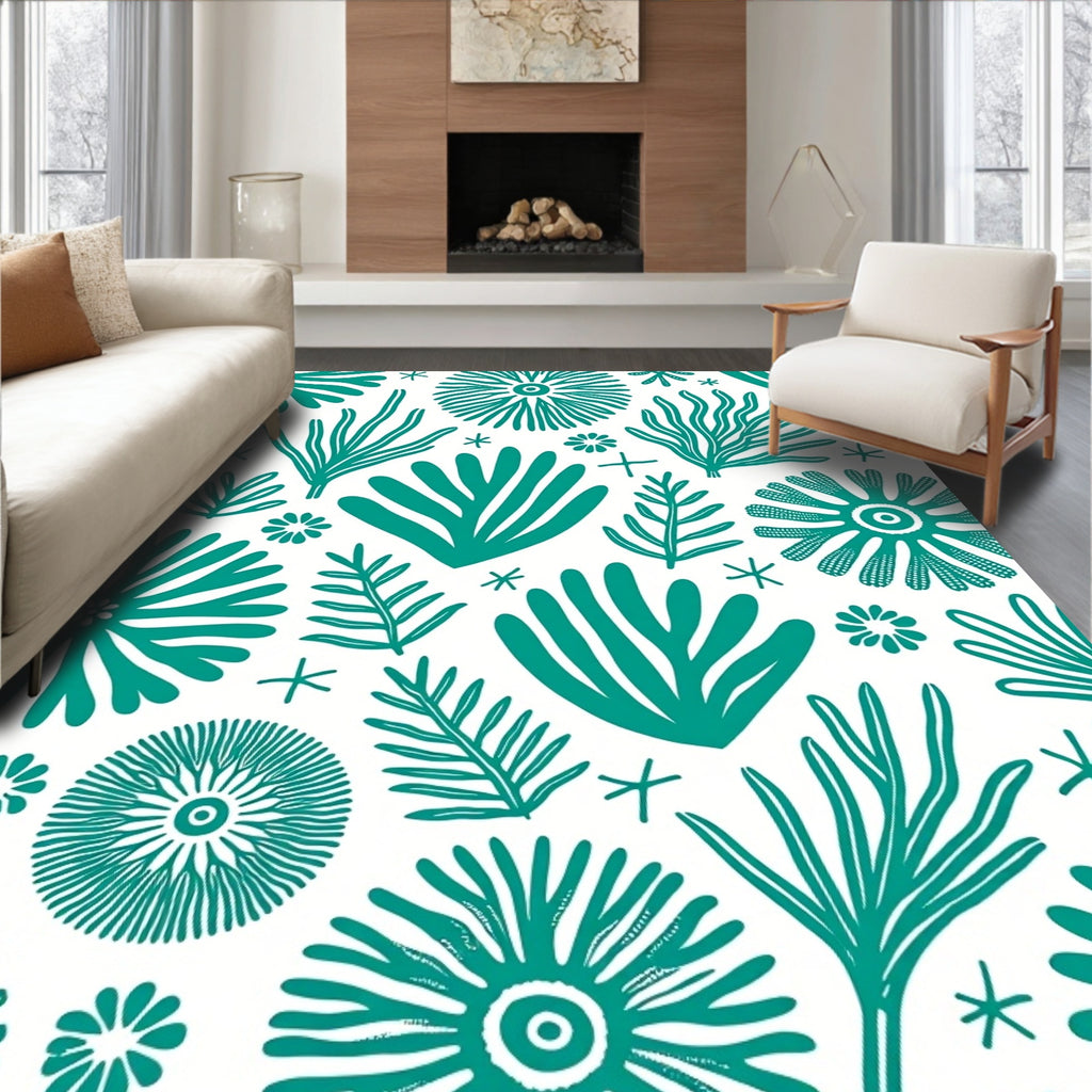 Teal Organic Botanical Collage Rug