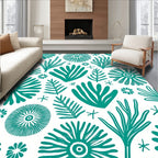 Teal Organic Botanical Collage Rug