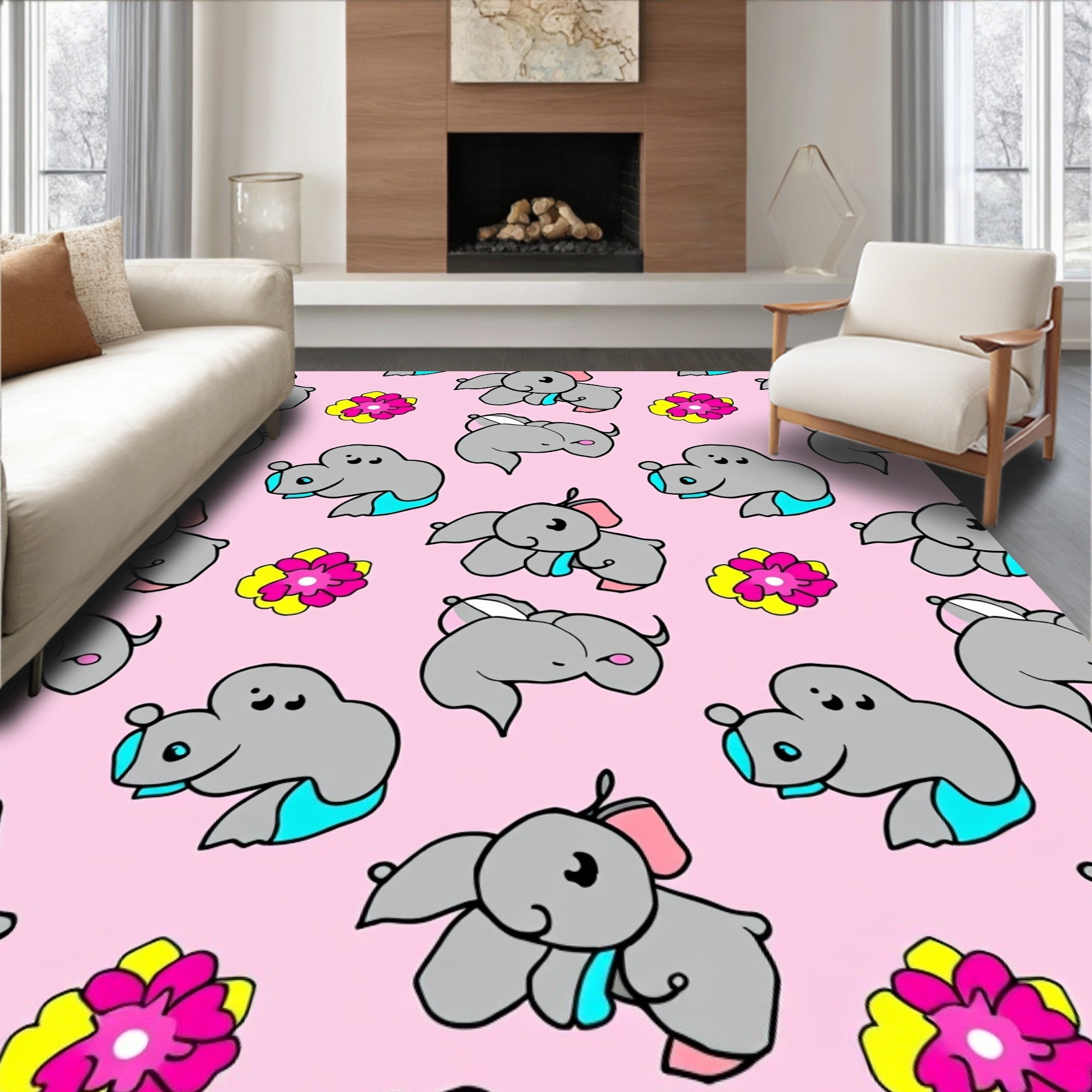 Pink Elephant Flower Repeat Rug