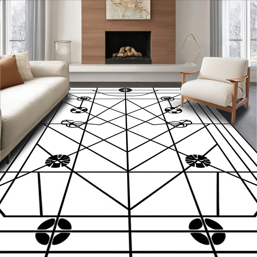 Geometric Black White Soccer Ball Rug