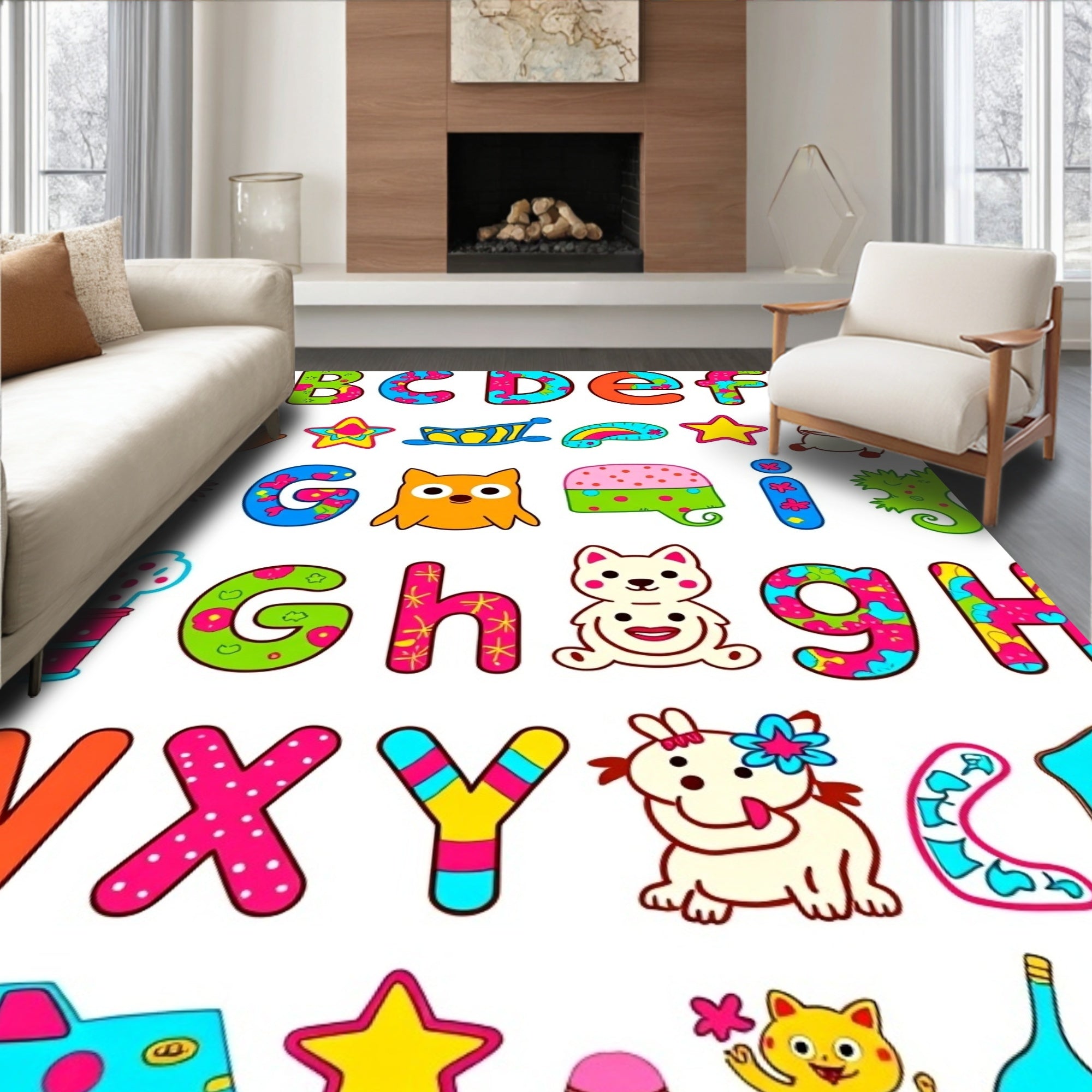 Childrens Alphabet Fun Colorful Characters Rug