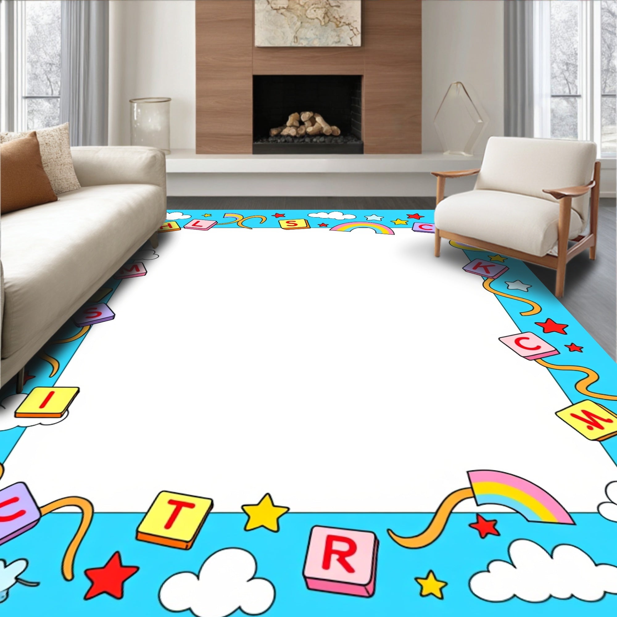 Playful Rainbow Alphabet Border Rug