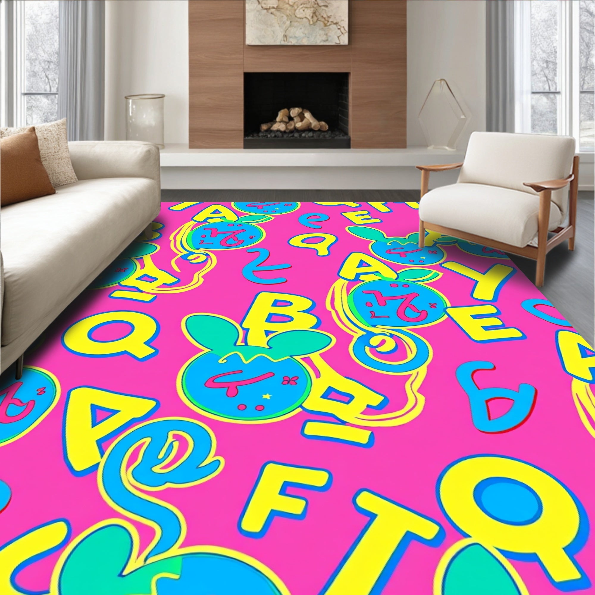 Playful Pink Alphabet Characters Rug