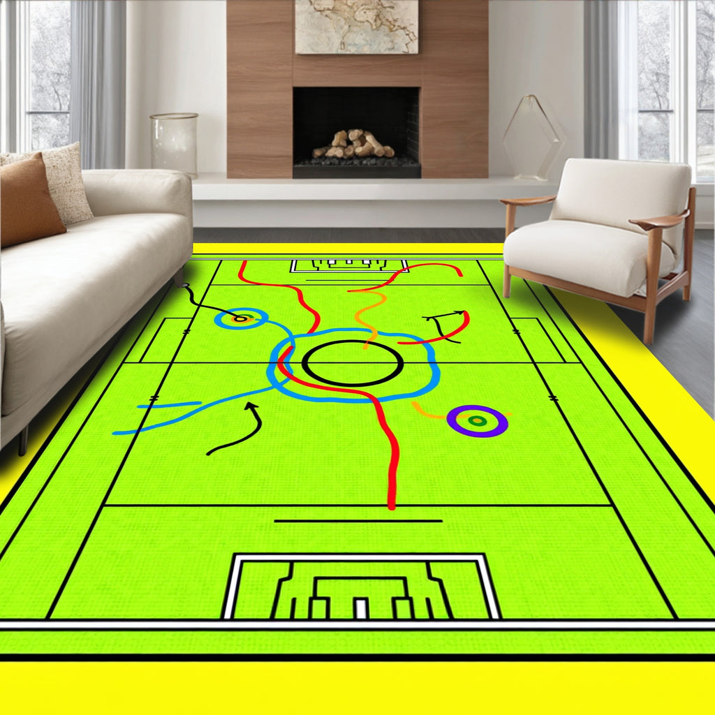 Vibrant Green Sports Play LinesRug Rug
