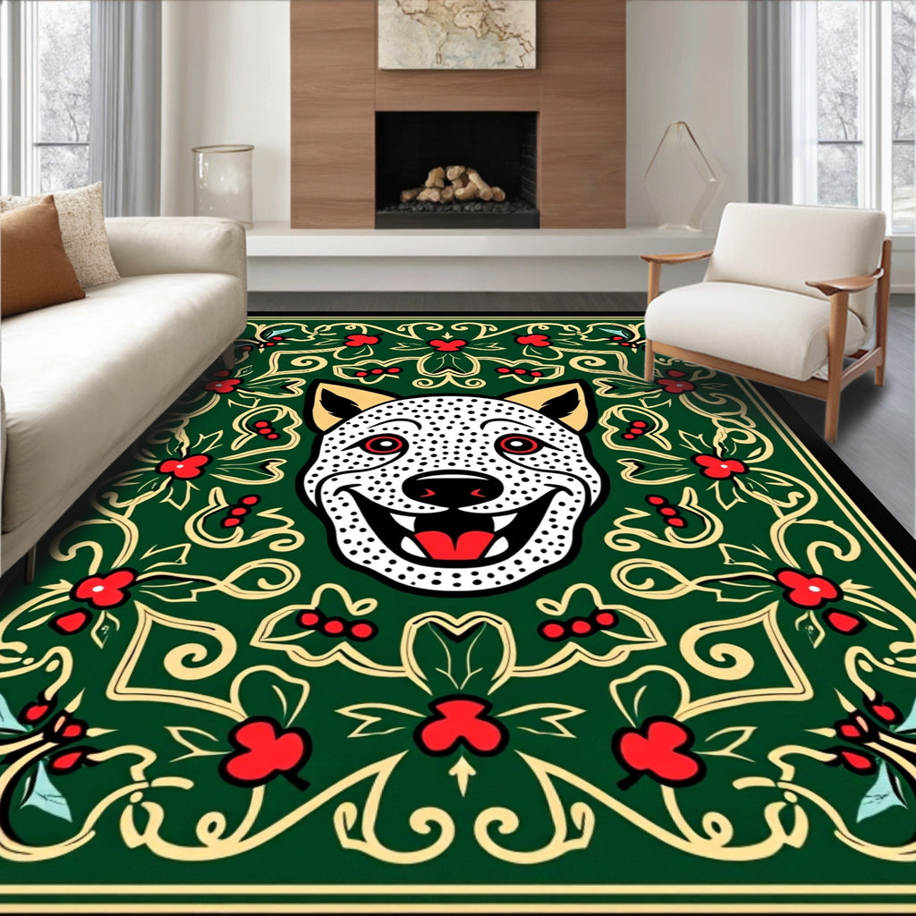 Whimsical Dog Green Floral Garland Rug