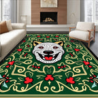 Whimsical Dog Green Floral Garland Rug