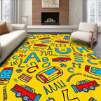 Bright Yellow Red Blue Alphabet Cars Rug