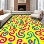 Vibrant Yellow Pink Blue Swirls Rug