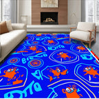 Whimsical Orange Critters Blue Graphic Rug