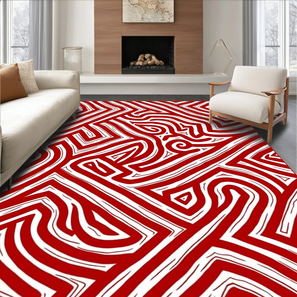Bold Red Maze Labyrinth Rug