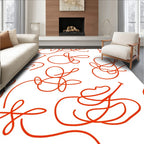 Red Abstract Continuous Line Swirls Rug