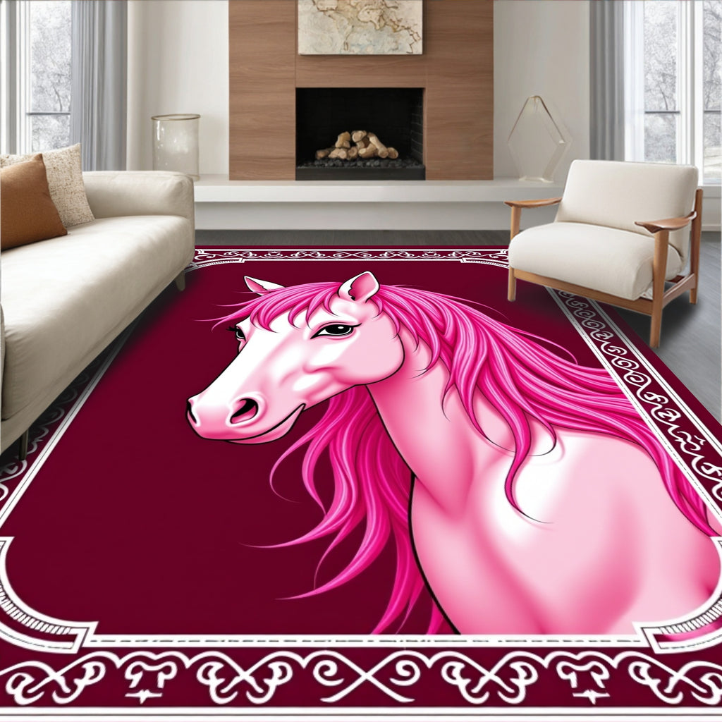 Pink Mane Horse Portrait Medallion Rug