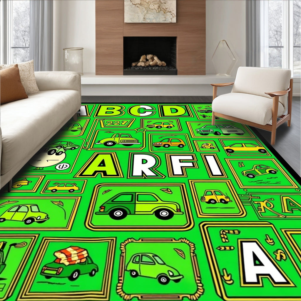Retro Pop Art Cars Alphabet Collage Rug