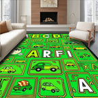 Retro Pop Art Cars Alphabet Collage Rug