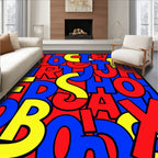 Bold Alphabet Collage Red Blue Yellow Rug