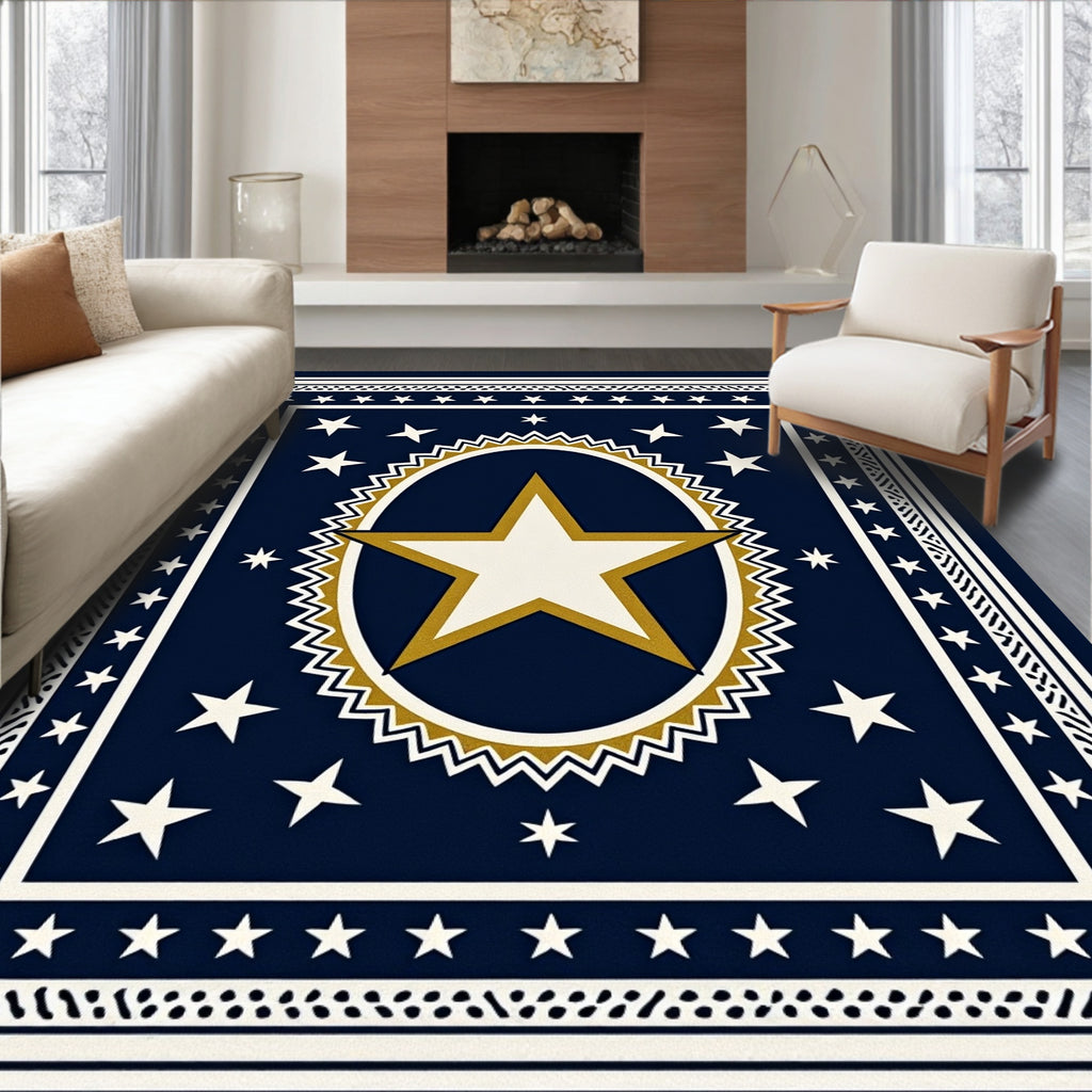 Navy White Gold Star Medallion Rug