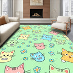 Pastel Cat Faces and Flowers Rug