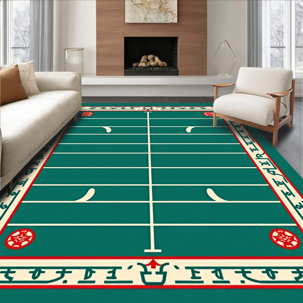 Deep Green Red Geometric Floral Court Rug