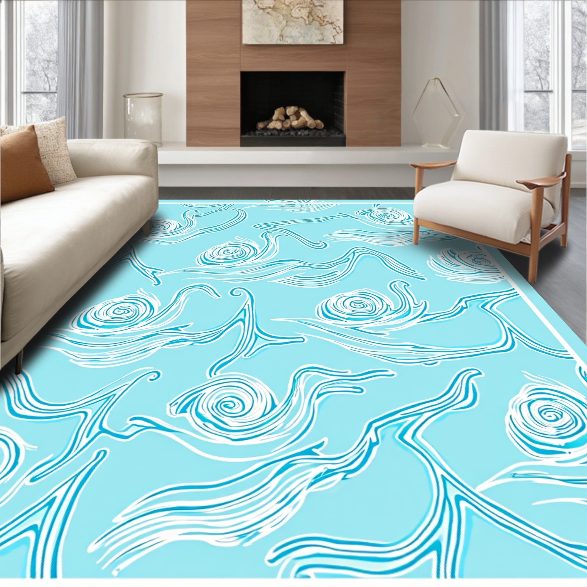 Whimsical Blue Snail Swirl Rug